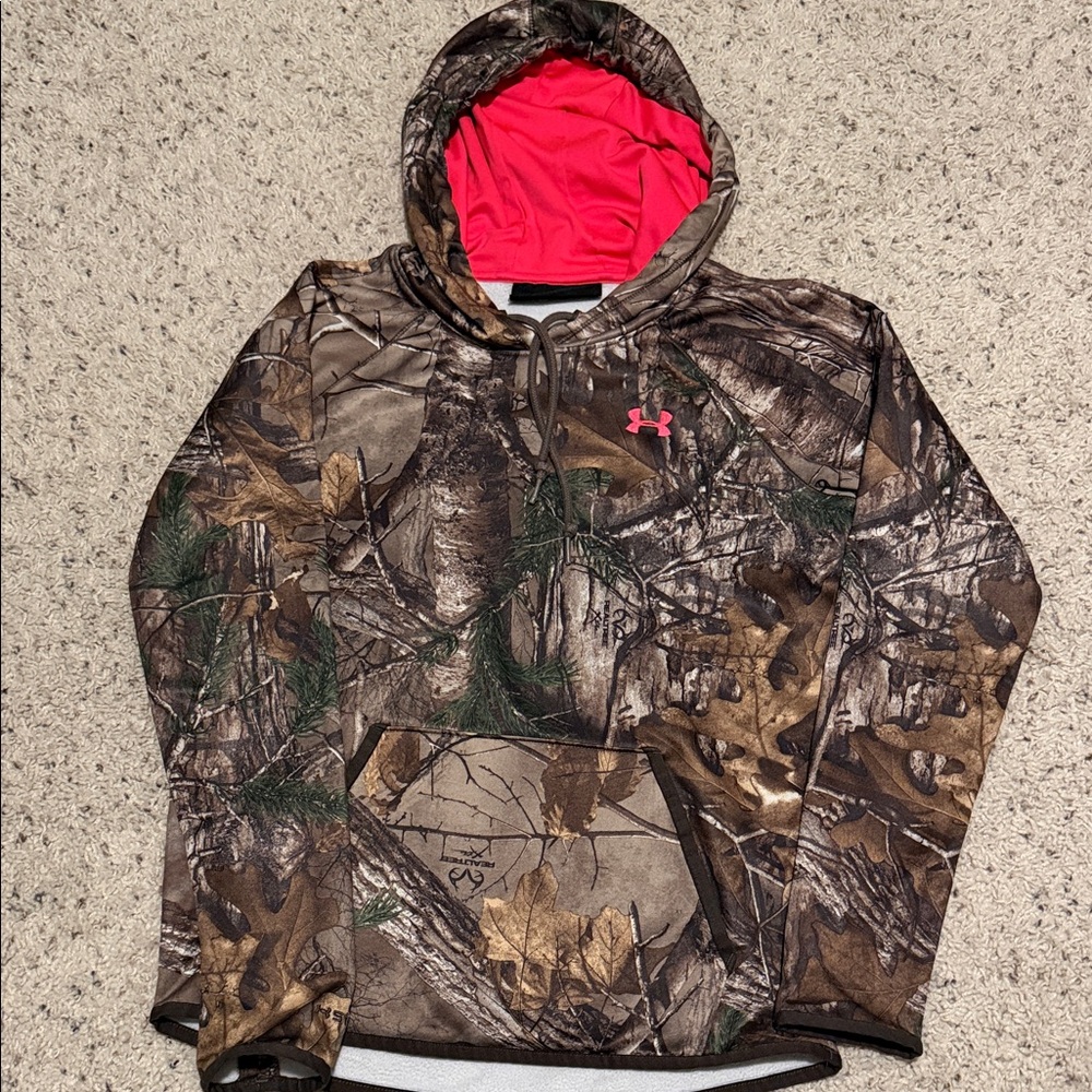 XS Under Armour Real Tree Camo Hoodie with Pink Logo
